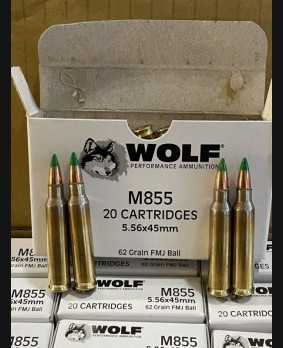 Wolf 5.56×45 mm M855 NATO Ammo 62 Grain Green Tip Full Metal Jacket